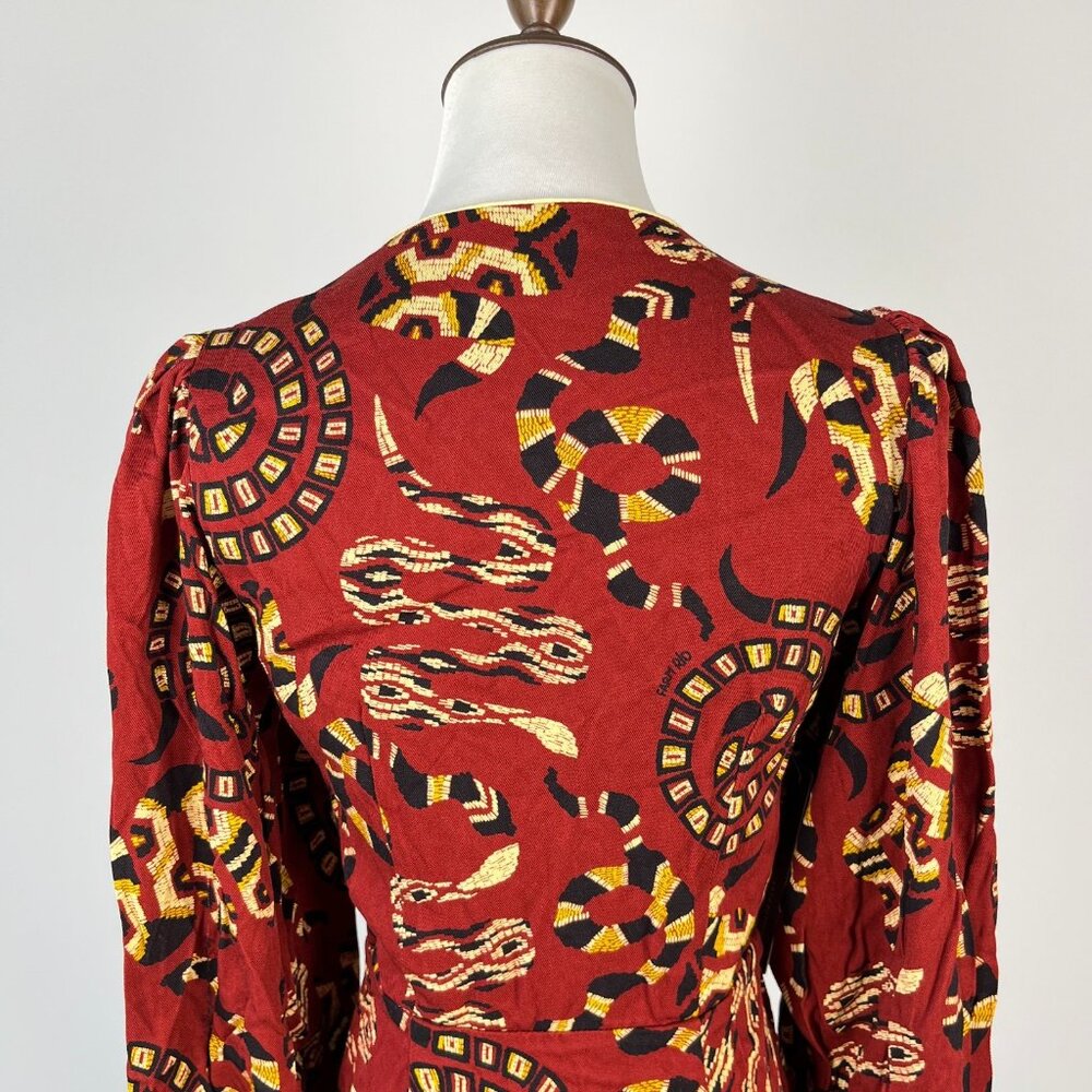 NWT FARM Rio Anthropologie Long Sleeves V-neck Snake Print Mini Dress Size XS - Picture 9 of 16